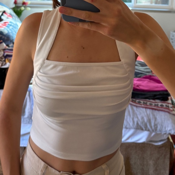 White Ruched Tank Top - Cider - Picture 2 of 4